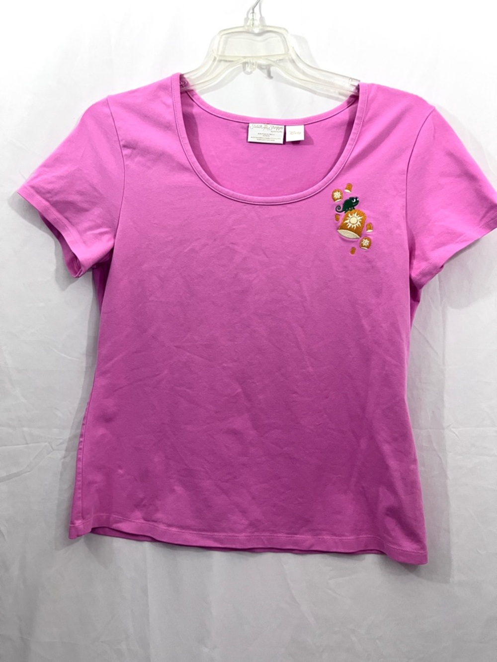 Disney Pink Scoop Neck Tee with Small Floral Embroidery